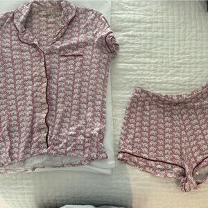 Roller Rabbit Pink and White Elephant Print Pajama Top
